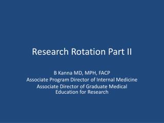 Research Rotation Part II