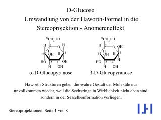 D-Glucose Umwandlung von der Haworth-Formel in die Stereoprojektion - Anomereneffekt