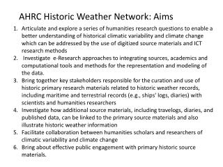 AHRC Historic Weather Network: Aims