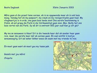 Beste Dagboek				30ste Januarie 2003