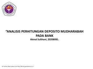 “ANALISIS PERHITUNGAN DEPOSITO MUDHARABAH PADA BANK Akmal Sulthoni, 20208081.