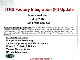 ITRS Factory Integration (FI) Update