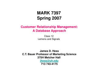 Customer Relationship Management: A Database Approach