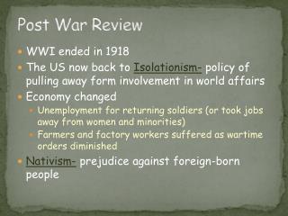 Post War Review