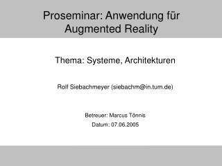 Proseminar: Anwendung für Augmented Reality