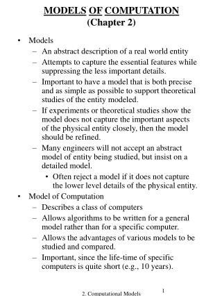 MODELS OF COMPUTATION (Chapter 2)