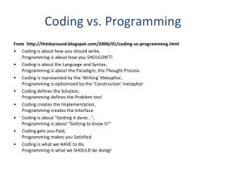 Coding vs. Programming