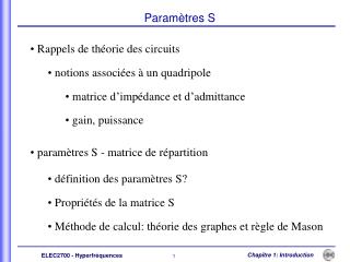 Rappels de théorie des circuits notions associées à un quadripole