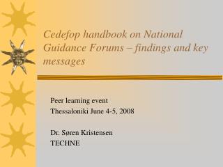 Cedefop handbook on National Guidance Forums – findings and key messages