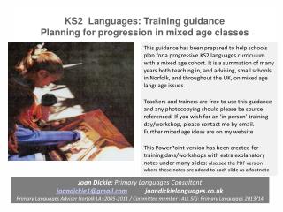 KS2 Languages: Training guidance Planning for progression in mixed age classes