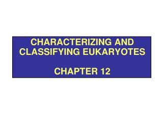 Characterizing and Classifying Eukaryotes Chapter 12