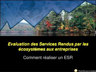 Evaluation des Services Rendus par les écosystèmes aux entreprises Comment réaliser un ESR