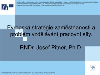 Evropská strategie zaměstnanosti a problém vzdělávání pracovní síly. RNDr. Josef Pitner, Ph.D.