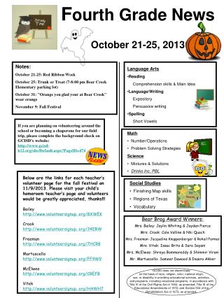 F ourth Grade News October 21-25, 2013