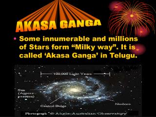 Some innumerable and millions of Stars form “Milky way”. It is called ‘Akasa Ganga’ in Telugu.