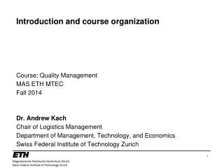 Introduction and course organization
