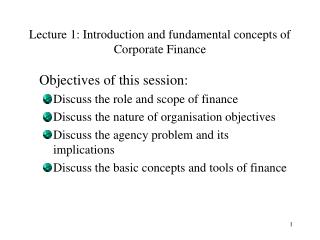 Lecture 1: Introduction and fundamental concepts of Corporate Finance