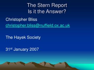 The Stern Report Is it the Answer?