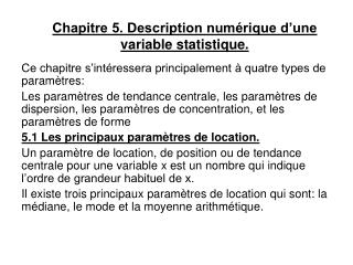 Chapitre 5. Description numérique d’une variable statistique.