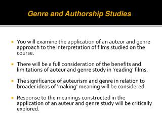 Genre and Authorship Studies