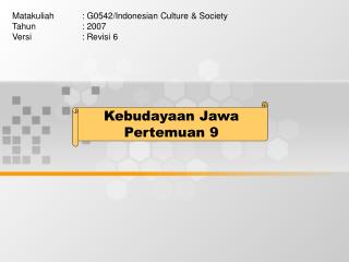 Kebudayaan Jawa Pertemuan 9