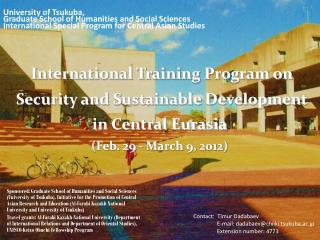International Training Program on Security and Sustainable Development in Central Eurasia