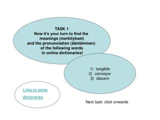 TASK 1 Now it’s your turn to find the meanings (merkitykset) and the pronunciation (ääntäminen)