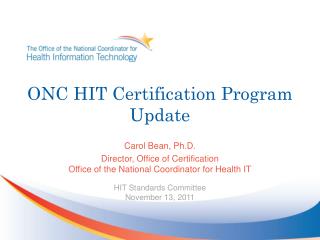 ONC HIT Certification Program Update