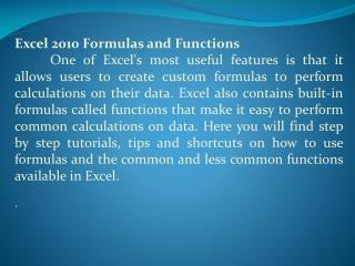 Excel 2010 Formulas and Functions