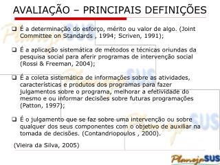 AVALIAÇÃO – PRINCIPAIS DEFINIÇÕES