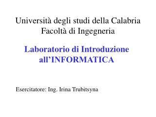 Università degli studi della Calabria Facoltà di Ingegneria
