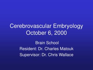 Cerebrovascular Embryology October 6, 2000