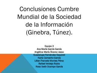 Conclusiones Cumbre Mundial de la Sociedad de la Información (Ginebra, Túnez).