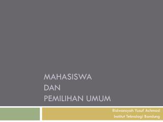 Mahasiswa dan Pemilihan umum