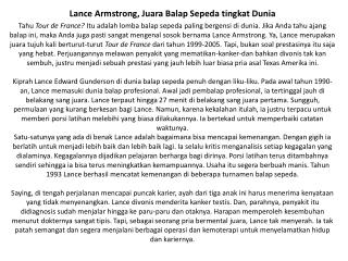 Lance Armstrong, Juara Balap Sepeda tingkat Dunia