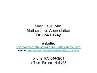 Math 210G.M01 Mathematics Appreciation Dr. Joe Lakey