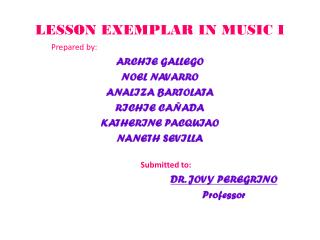 LESSON EXEMPLAR IN MUSIC I