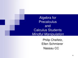 Algebra for Precalculus and Calculus Students Mindful Manipulation