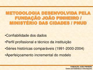METODOLOGIA DESENVOLVIDA PELA FUNDAÇÃO JOÃO PINHEIRO / MINISTÉRIO DAS CIDADES / PNUD