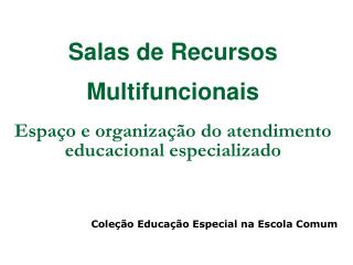 Salas de Recursos Multifuncionais Espaço e organização do atendimento educacional especializado