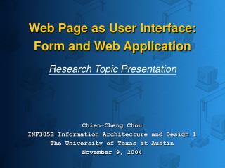 Web Page as User Interface: Form and Web Application Research Topic Presentation