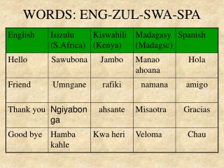 WORDS: ENG-ZUL-SWA-SPA