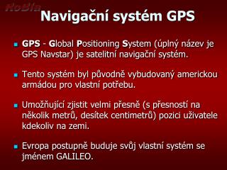 Navigační systém GPS