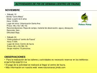 ACTIVIDADES DE FIN DE SEMANA CENTRO DE FAUNA