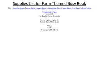 Supplies List for Farm Themed Busy Book