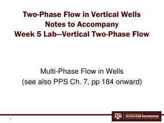 Two-Phase Flow in Vertical Wells Notes to Accompany Week 5 Lab—Vertical Two-Phase Flow