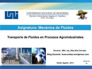 Transporte de Fluidos en Procesos Agroindustriales