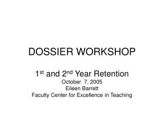 DOSSIER WORKSHOP