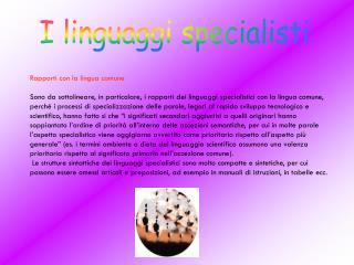 I linguaggi specialisti