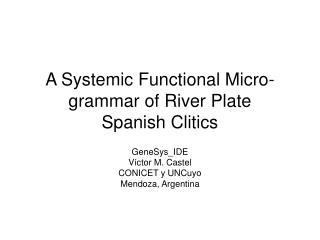 A Systemic Functional Micro-grammar of River Plate Spanish Clitics